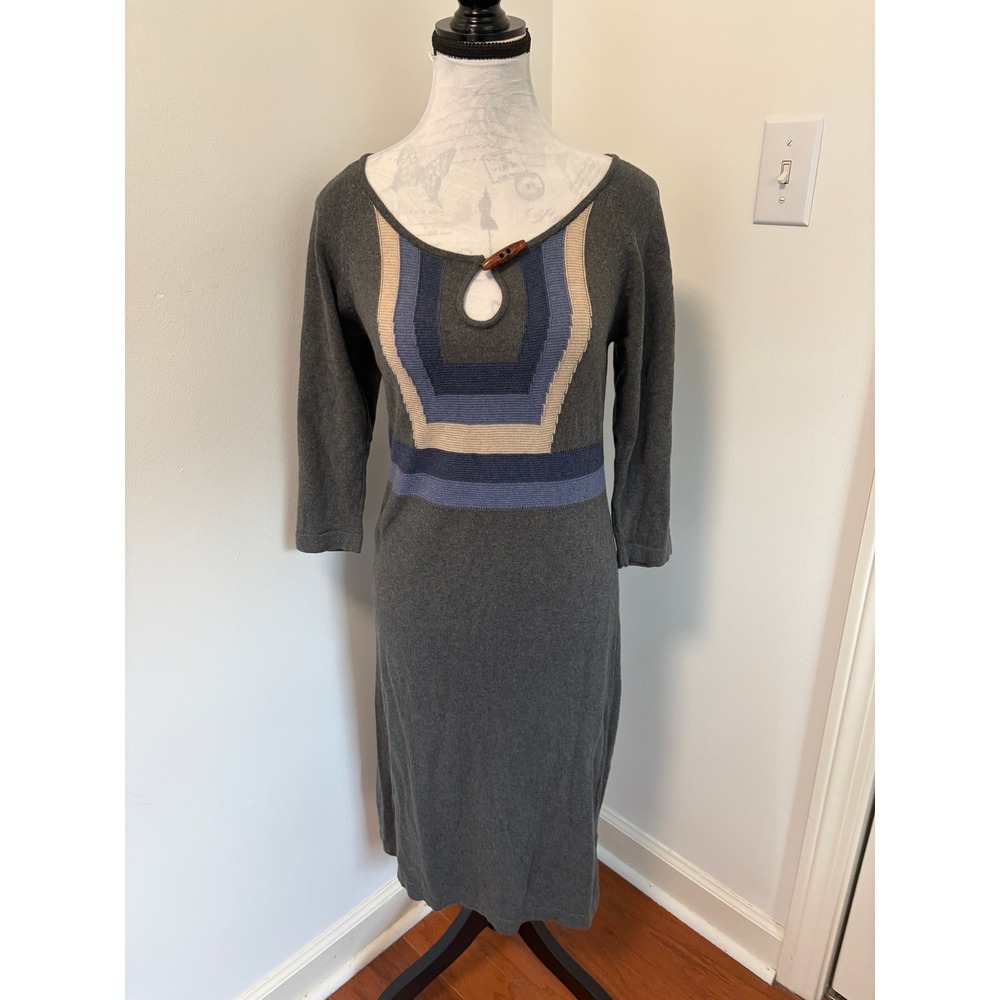 prAna Sweater Dress Women S Boho Mountain Chic Grey Blue Geometric Toggle Knit - Picture 2 of 6